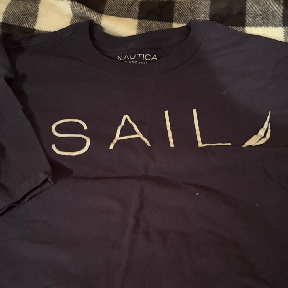 Nautica Men's Long Sleeve Navy Tee with Sail Graphic